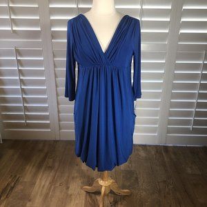 AA Studio Blue Surplice Dress 16W Empire Waist 3/4 Sleeves Bubble Hem Jersey